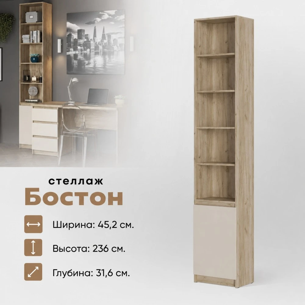 Стеллаж"Бостон" СЖ-001 Дуб Крафт Серый/Кашемир КВ